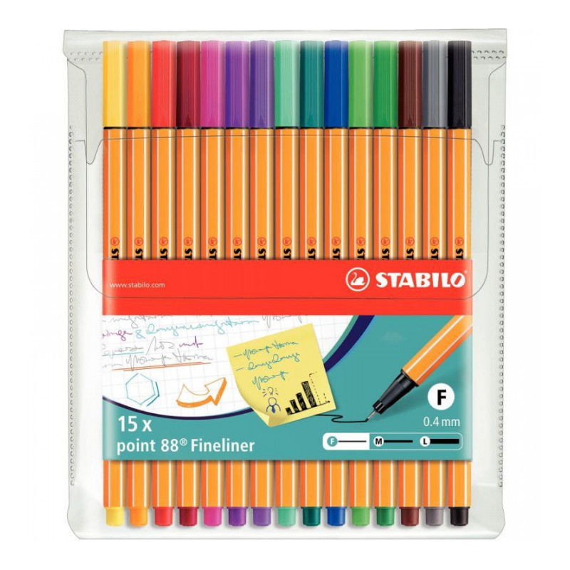 Pochette x 15 stylos-feutres STABILO point 88 - coloris assortis 8815