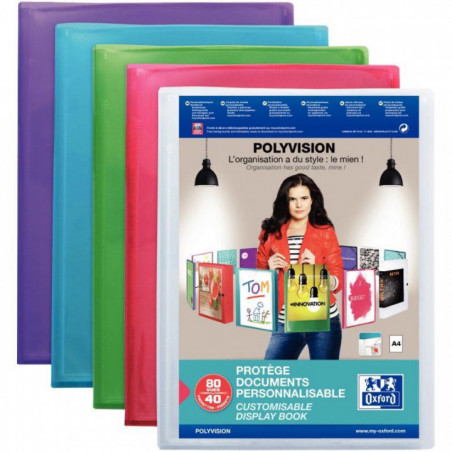 PROTÈGE-DOCUMENTS PERSONNALISABLE 80 POCHETTES 160 VUES P/ A4 COLORIS ASSORTI