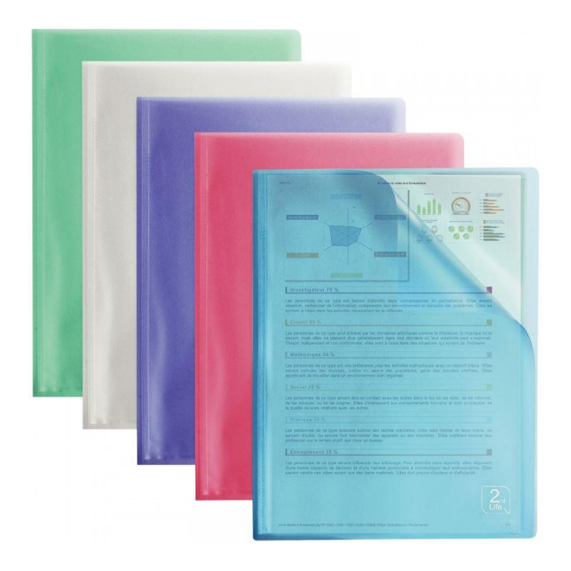 PROTÈGE-DOCUMENTS POLYPRO 2ND LIFE 20 POCHETTES / 40 VUES P/ A4 COLORIS ASSORTIS