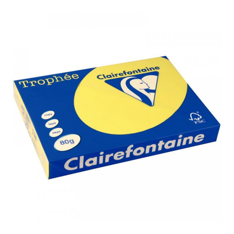 RAME DE 500 FEUILLES DE PAPIER 80G DE FORMAT A3 JAUNE SOLEIL TROPHEE CLAIREFONTA