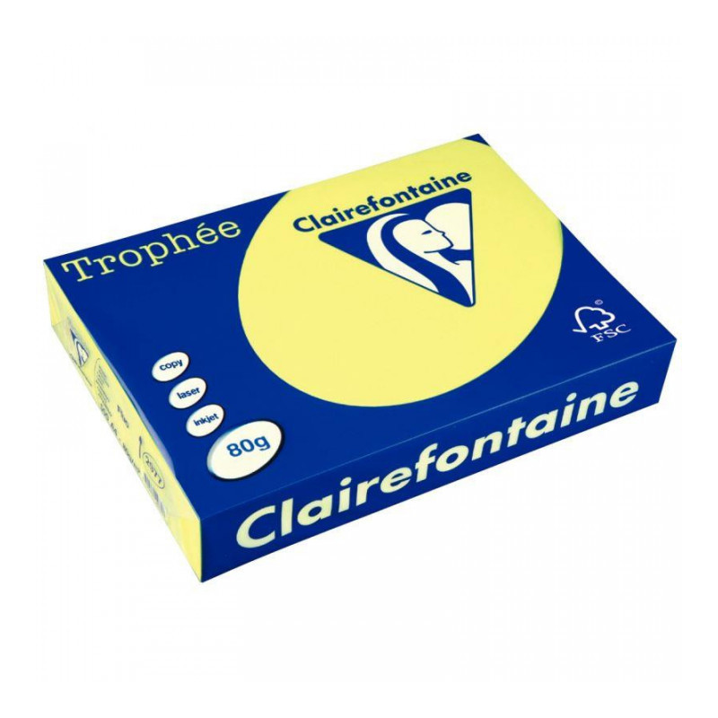 RAMETTE DE 500 FEUILLES DE PAPIER 80G DE FORMAT A4 JAUNE FLUO TROPHEE CLAIREFONT