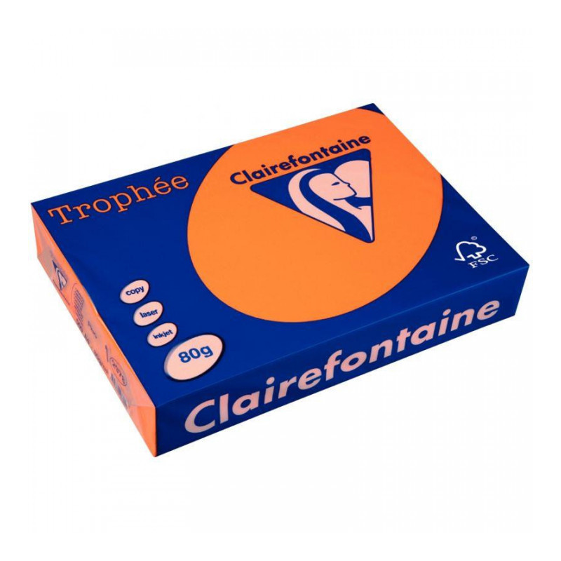 RAMETTE DE 500 FEUILLES DE PAPIER 80G DE FORMAT A4 ORANGE FLUO TROPHEE CLAIREFON