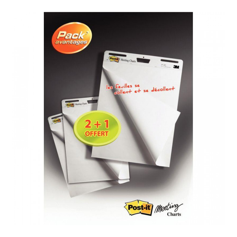 RECHARGE FEUILLES MEETING CHART POST-IT  2+1OFFERT BLOCS DE 30F 63,5x77,4 CM 3M