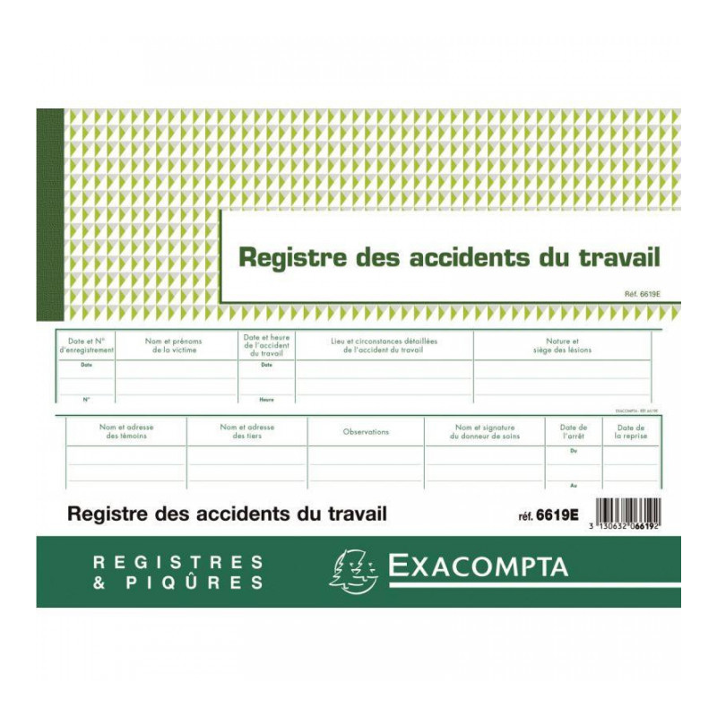 REGISTRE DES ACCIDENTS DU TRAVAIL 6619E