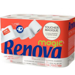 ROULEAU PAPIER HYGIÉNIQUE BLANC 2 PLIS RENOVA MAGIC LOT DE 12