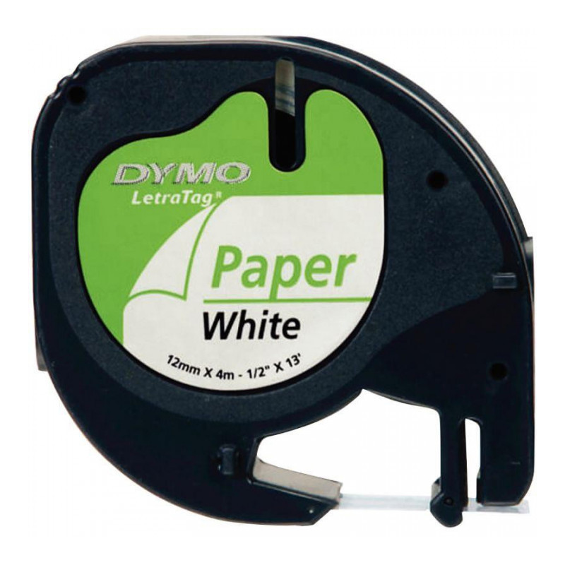 RUBAN  A MARQUER LETRATAG PAPIER 91200 S0721510 12MMx4M NOIR/BLANC DYMO