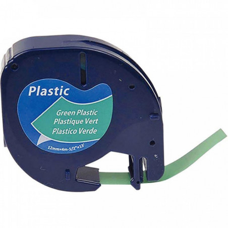 RUBAN CASSETTE LETRATAG PLASTIQUE 12 MM X 4 M  NOIR SUR VERT