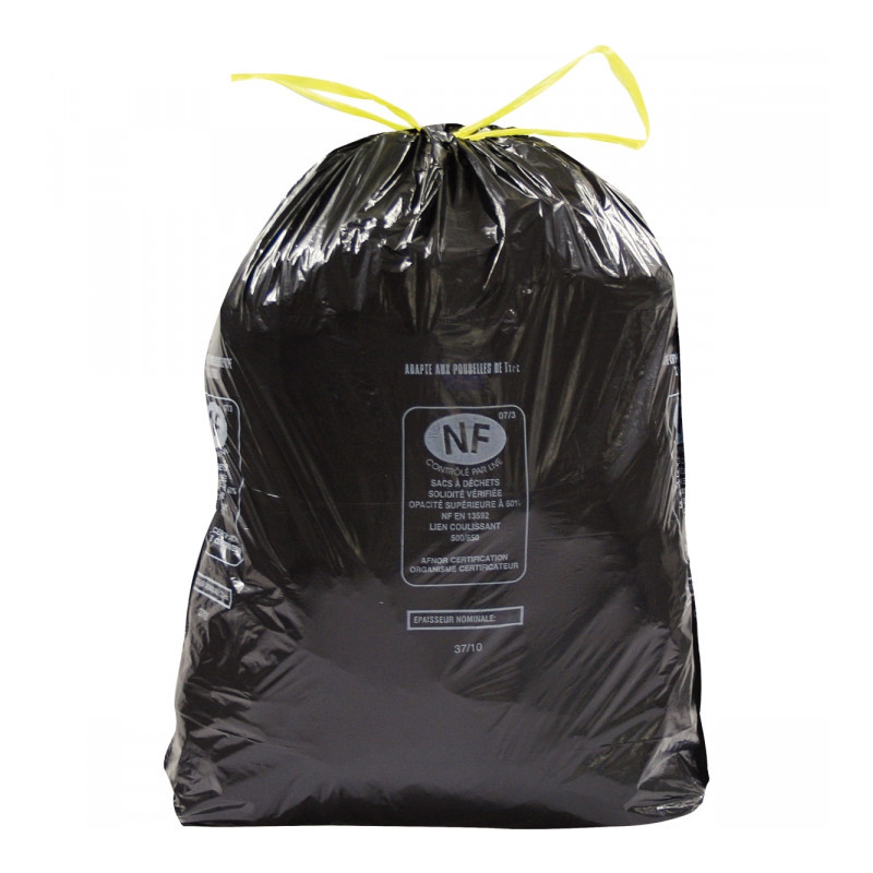 SAC POUBELLE NOIR 30 L PQT100 23 MICRONS  DÉCHETS STANDARDS À LIENS COULISSANT RECYCLE