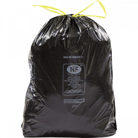 SAC POUBELLE NOIR 30 L PQT100 23 MICRONS  DÉCHETS STANDARDS À LIENS COULISSANT RECYCLE