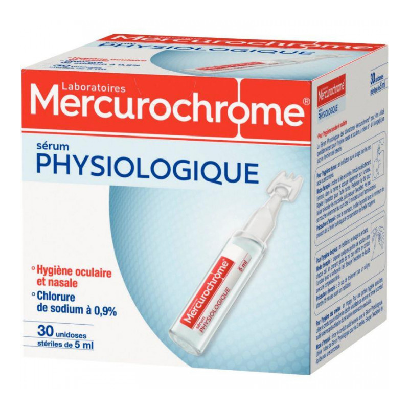 SERUM PHYSIOLOGIQUE BOITE DE 30 DOSES 5ML  MERCUROCHROME