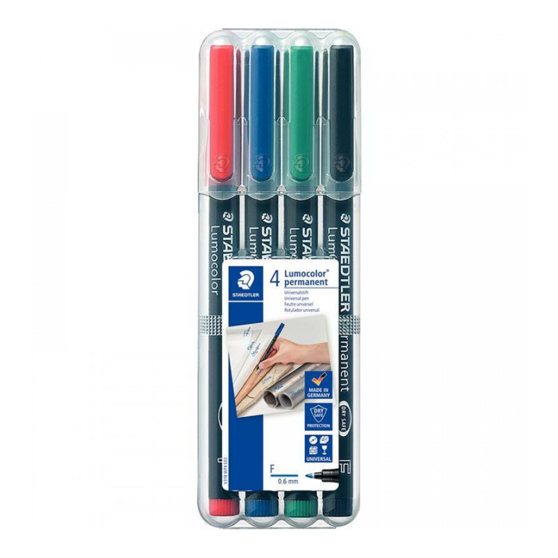 STAEDTLER ASSORTI  BOX 4 FEUTRES LUMOCOLOR PERMANENT FIN  STAEDTLE 318 W