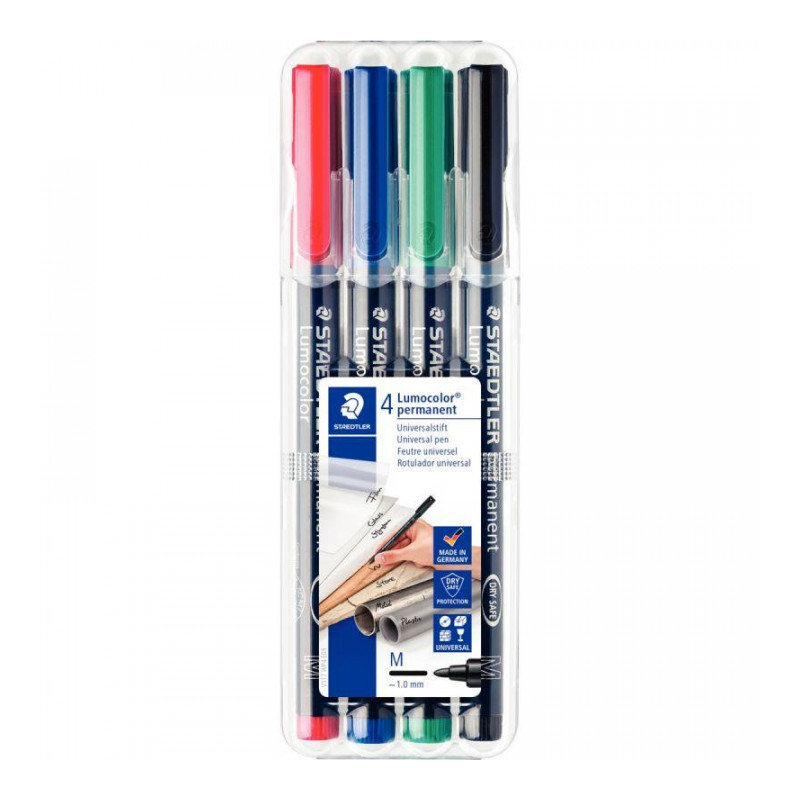 STAEDTLER ASSORTI  BOX 4 FEUTRES LUMOCOLOR PERMANENT MOYEN   STAEDTLE 31