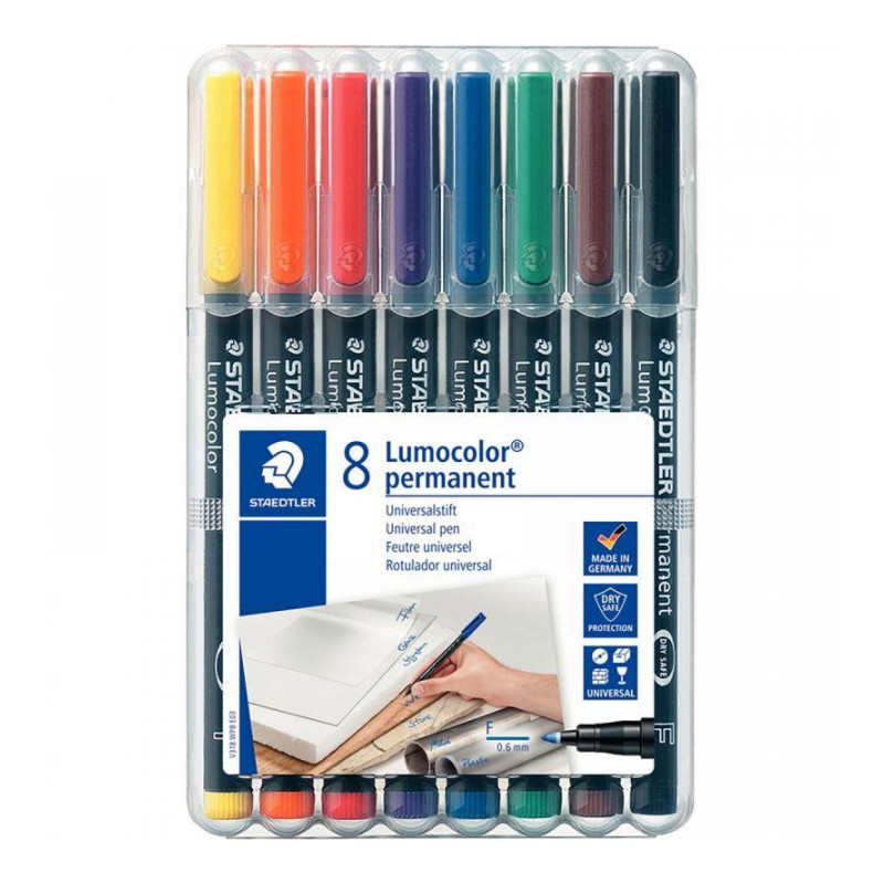 STAEDTLER ASSORTI  BOX 8 FEUTRES LUMOCOLOR PERMANENT FIN   STAEDTLE 318