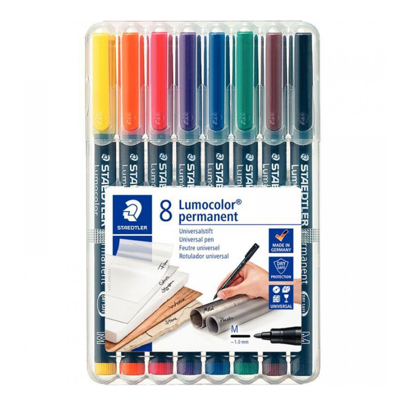 STAEDTLER ASSORTI  BOX 8 FEUTRES LUMOCOLOR PERMANENT MOYEN   STAEDTLE 3