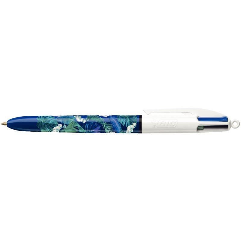 STYLO BILLE 4 COULEURS BOTANIQUE BLEU