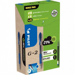 STYLO GEL G2 BLEU  RETRACTABLE GREENPACK*BTE12+6 RECHARGES +6 RECHARGES OFFERTES* PILOT