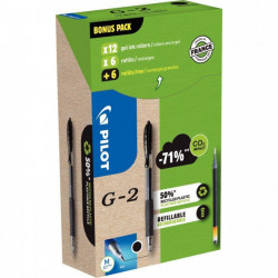 STYLO GEL G2 NOIR  RETRACTABLE GREENPACK*BTE12+6 RECHARGES +6 RECHARGES OFFERTES* PILOT