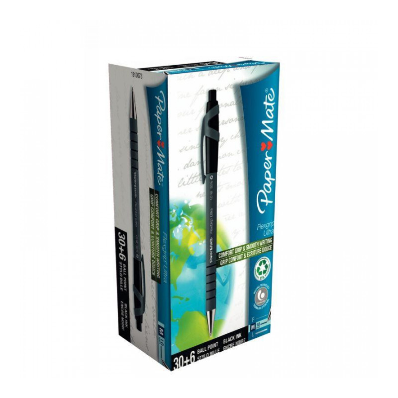 STYLO NOIR BILLE FLEXGRIP ULTRA RT POINTE M PACK 30+6 OFFERTS PAPERMATE 191