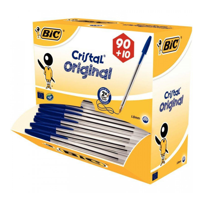 STYLOS BLEU BILLE CRISTAL PACK 90 + 10 BIC 942910