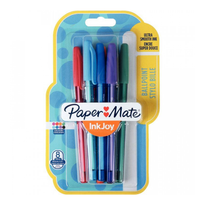 STYLOS *BLISTER DE 8* ASSORTIS BILLE PAPERMATE INKJOY 100 FUN