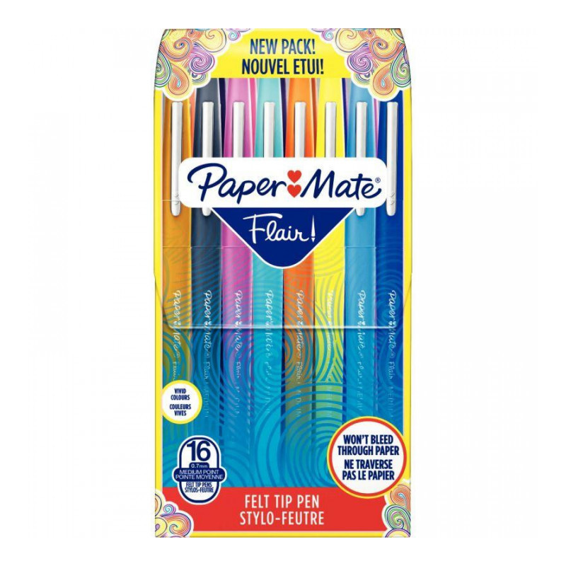 STYLOS FEUTRES FLAIR POCHETTE DE 16 ASSORTIS PAPERMATE S0977450