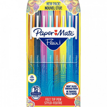 STYLOS FEUTRES FLAIR POCHETTE DE 16 ASSORTIS PAPERMATE S0977450