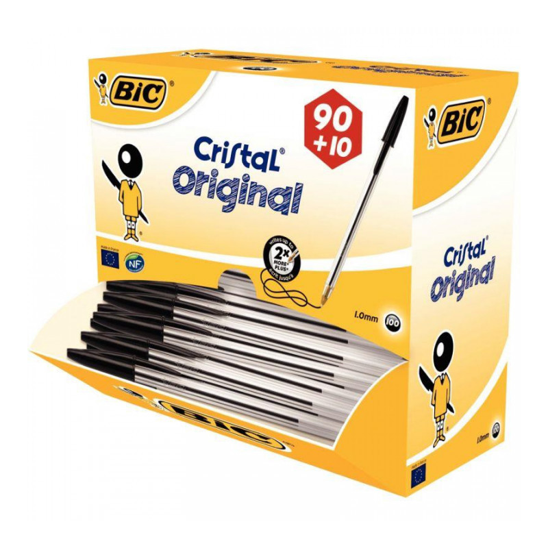 STYLOS NOIR BILLE CRISTAL PACK 90 + 10 GRATUITS BIC 942911