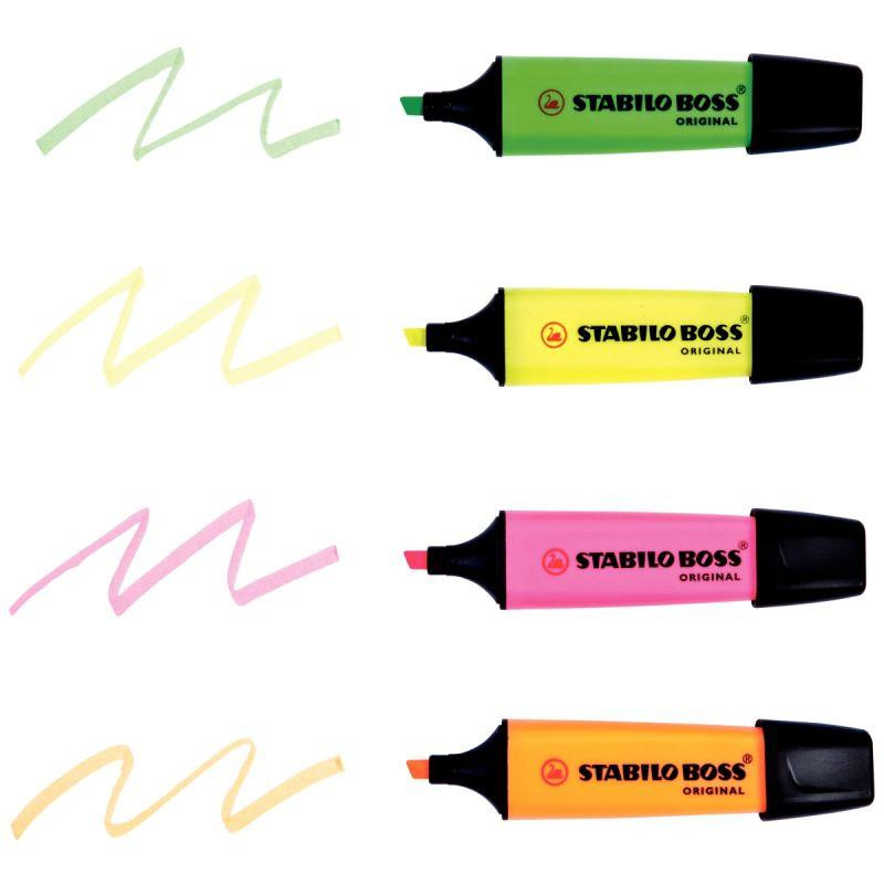 SURLIGNEUR ASSORTI  STABILO BOSS **POCH4**(JAUNE, VERT, ORANGE ET ROSE) 70/4