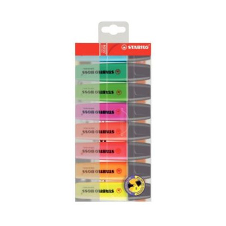 SURLIGNEURS ASSORTI STABILO BOSS POCHETTE DE 8 ENCRE FLUORESCENTE