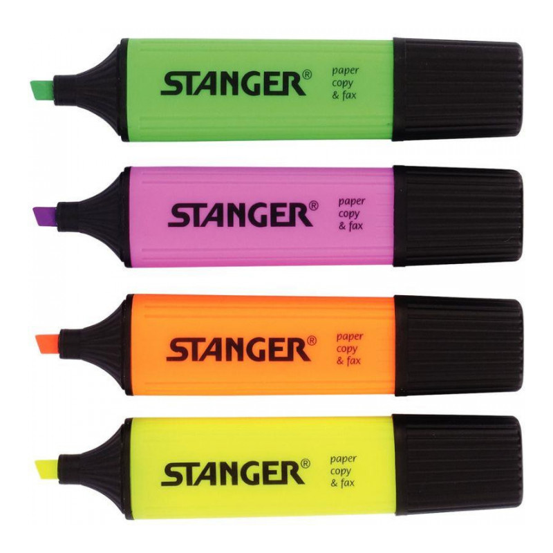 SURLIGNEUR  STANGER ASSORTI**PQT4** (JAUNE, ROSE, BLEU, VERT) 25% RECYCLE