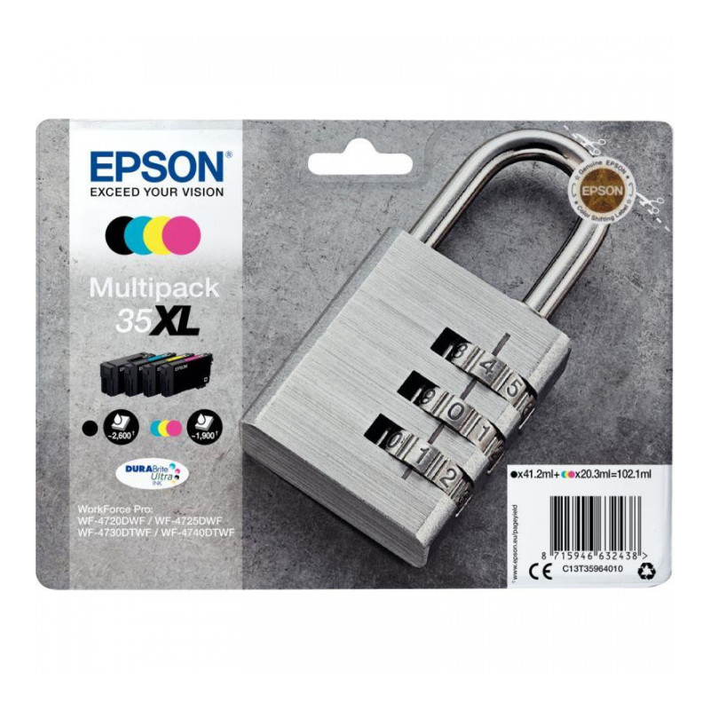 T358640 LOT DE 4 CARTOUCHES J.E EPSON NOIR CYAN MAGENTA JAUNE HAUTE CAPACITÉ