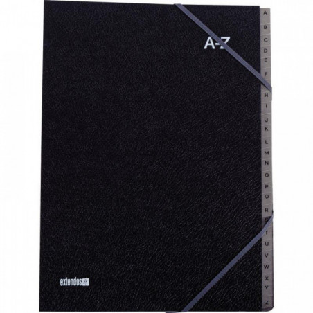 TRIEUR COUVERTURE NOIRE GRAINÉE 26 COMPARTIMENTS ALPHABÉTIQUES