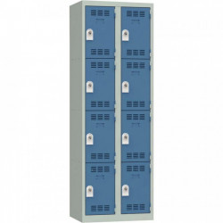 VESTIAIRE D'ATELIER 2 COLONNES 8 CASES INDUSTRIE PROPRE L60CM PORTES BLEU/CORPS GRIS