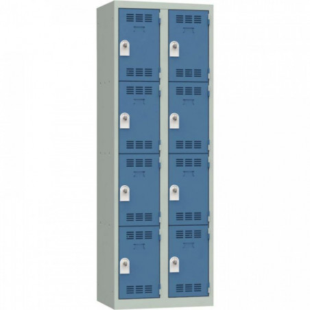 VESTIAIRE D'ATELIER 2 COLONNES 8 CASES INDUSTRIE PROPRE L60CM PORTES BLEU/CORPS GRIS