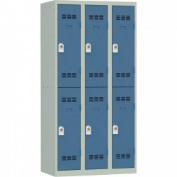 VESTIAIRE D'ATELIER 3 COLONNES 6 CASES INDUSTRIE PROPRE L90CM PORTES BLEU/CORPS GRIS