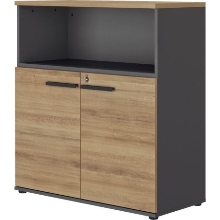 RANGEMENT MI-HAUT L80CM  H 109 2 PORTES 1 NICHE CONNEXION FAB FR CHÊNE DU BOCAGE/ANTHRACITE GAR 5 ANS