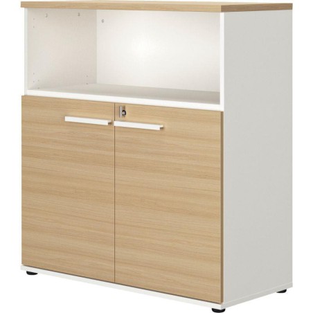  RANGEMENT MI-HAUT L80 H 109 2 PORTES 1 NICHE CONNEXION FAB FR  CHENE STRUCTURE / BLANC  GAR 5 ANS 