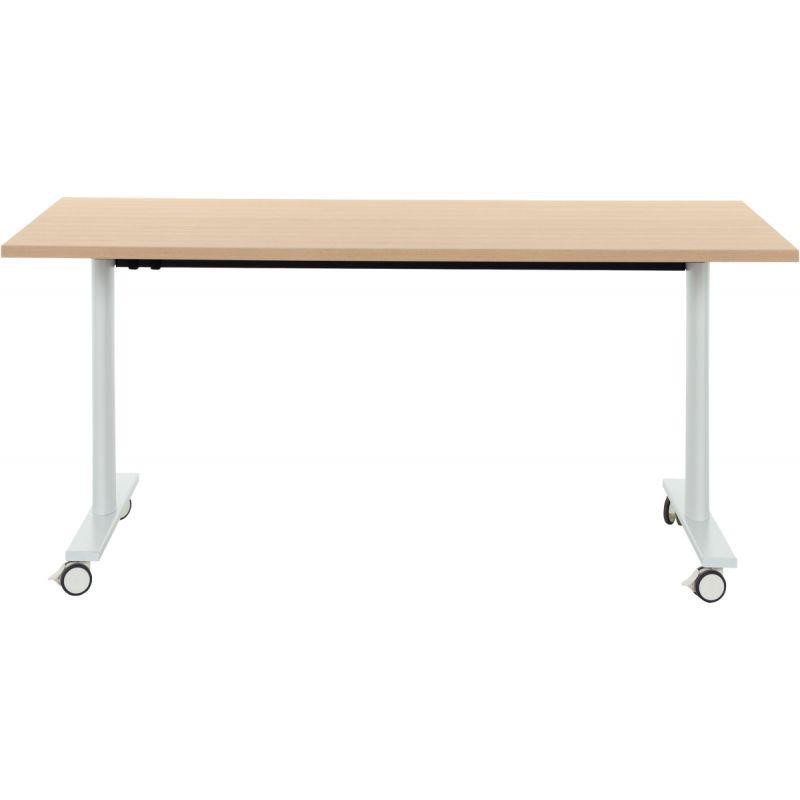 TABLE DE RÉUNION MOBILE RABATTABLE L140CM CONNEXION FAB FR  PLATEAU CHÊNE STRUCTURÉ/PIÈTEMENT BLANC GAR 5 ANS