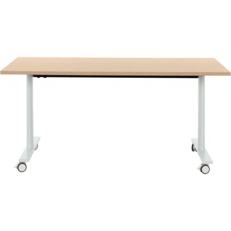 TABLE DE RÉUNION MOBILE RABATTABLE L140CM CONNEXION FAB FR  PLATEAU CHÊNE STRUCTURÉ/PIÈTEMENT BLANC GAR 5 ANS